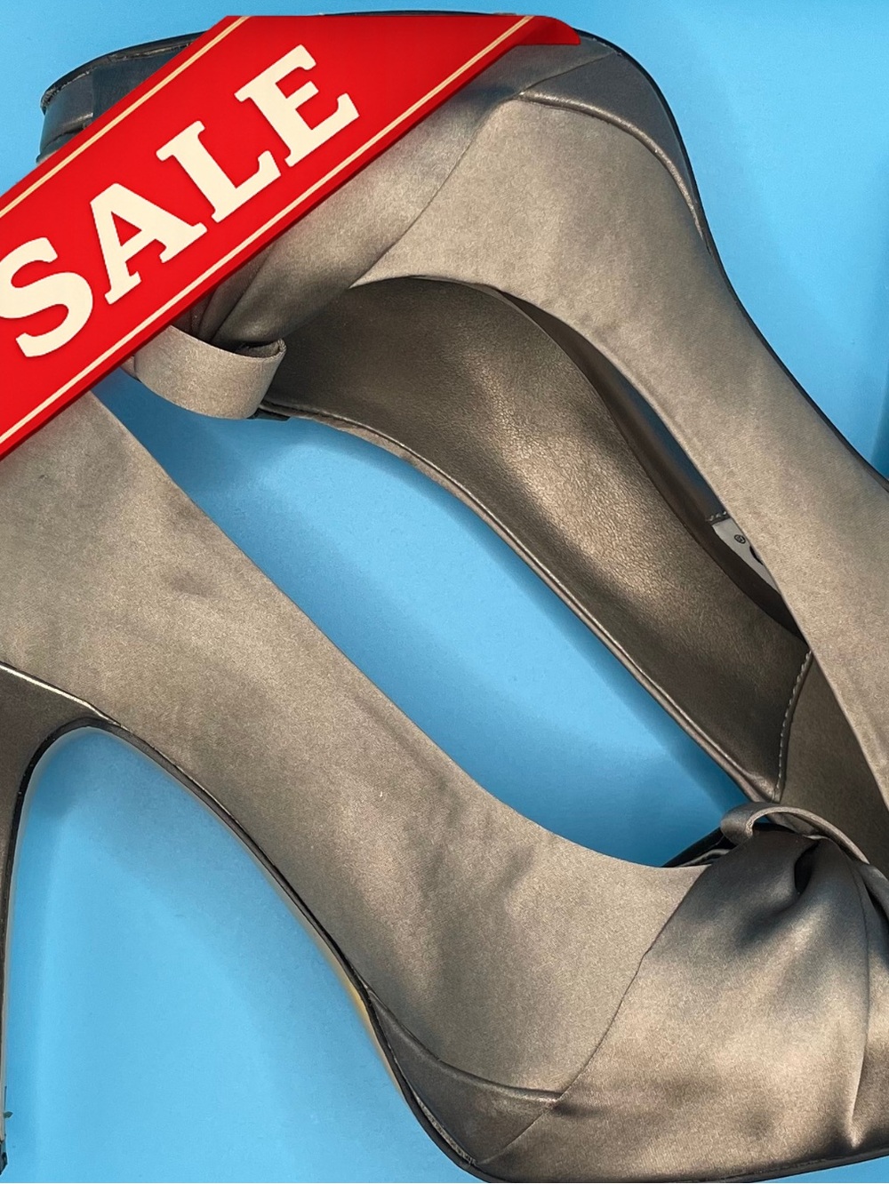 RSVP Pewter Satin Peep-Toe Heels with Stiletto Size 5
